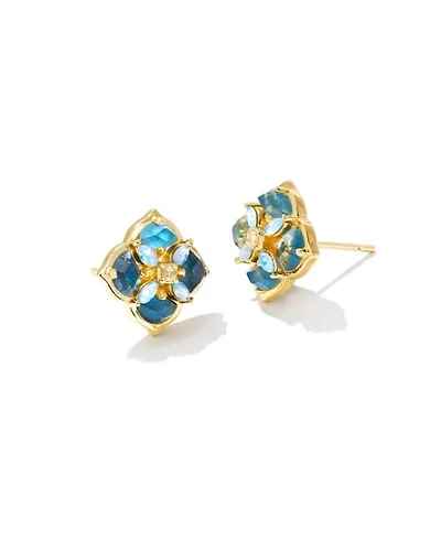 Dira Stone Gold Stud Earrings in Ivory Mix