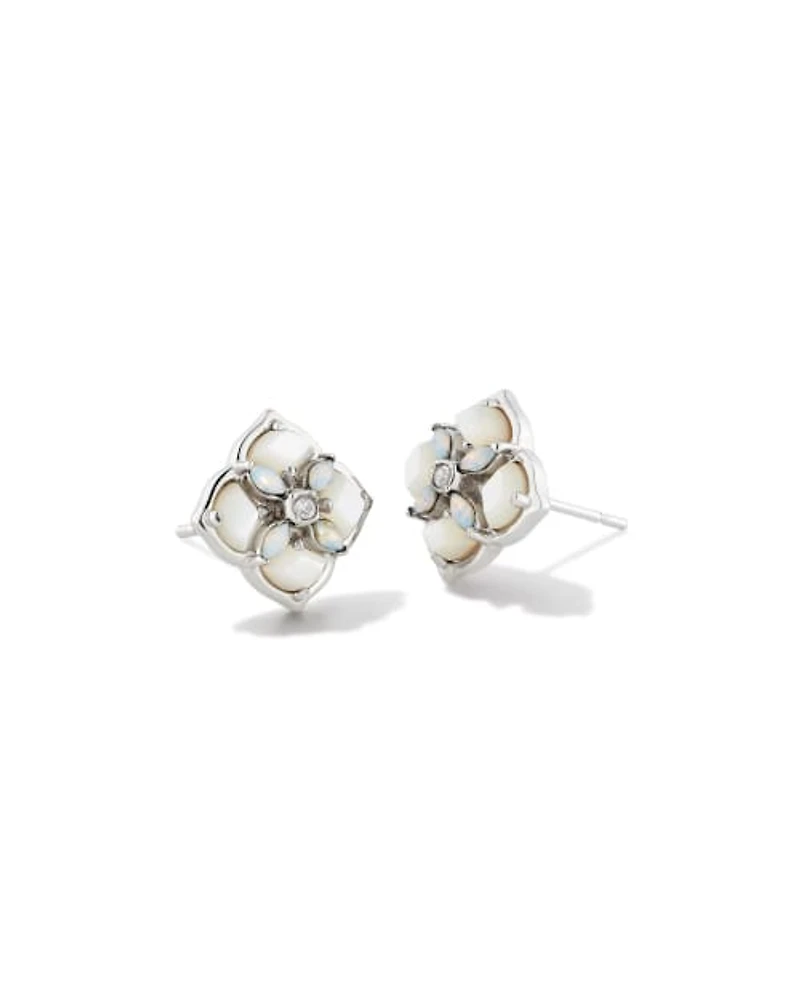 Dira Stone Silver Stud Earrings in Ivory Mix