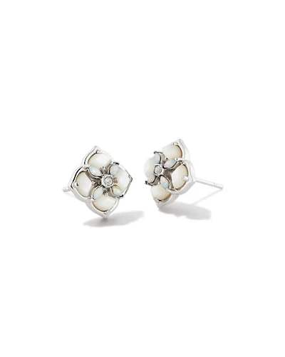 Dira Stone Silver Stud Earrings in Ivory Mix