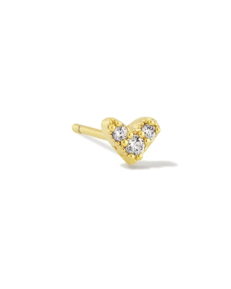 Haven Gold Crystal Heart Single Stud Earring in White CZ