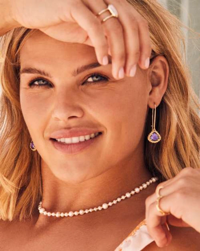 Jovie Gold Beaded Strand Necklace Bronze Veined Red and Fuchsia Magnesite