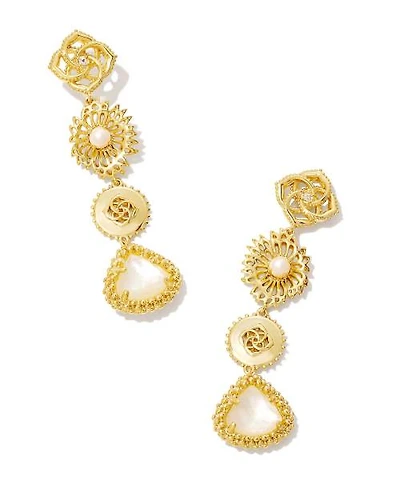 Brielle Gold Linear Drop Earrings in Ivory Mother-of-Pearl
