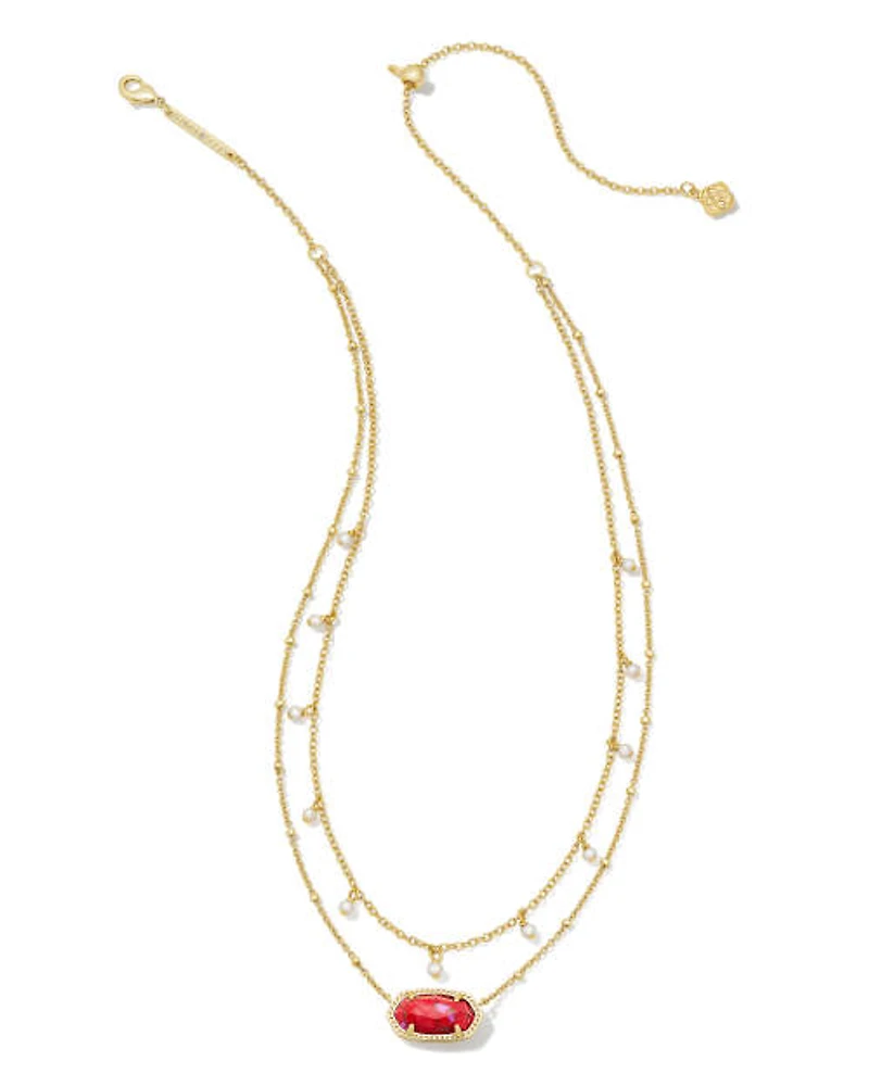 Elisa Gold Pearl Multi Strand Necklace Lilac Abalone