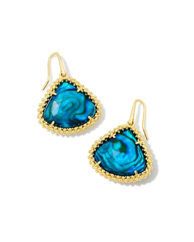 Framed Kendall Gold Large Drop Earrings Teal Abalone