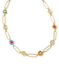 Susie Gold Link and Chain Necklace in Rainbow Multi Mix
