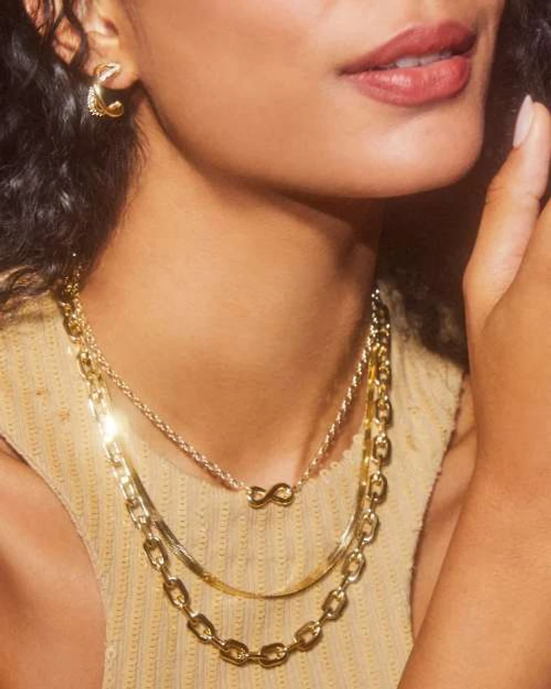 Annie Gold Infinity Pendant Necklace in White Crystal