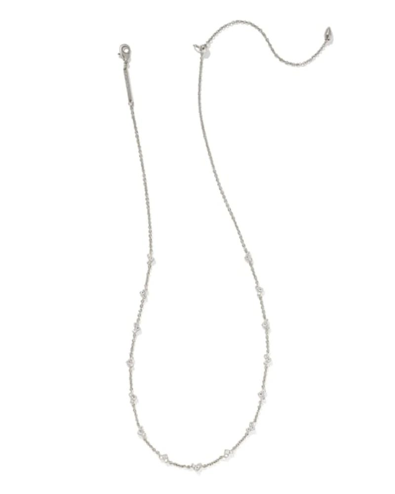 Haven Silver Crystal Heart Strand Necklace in White CZ