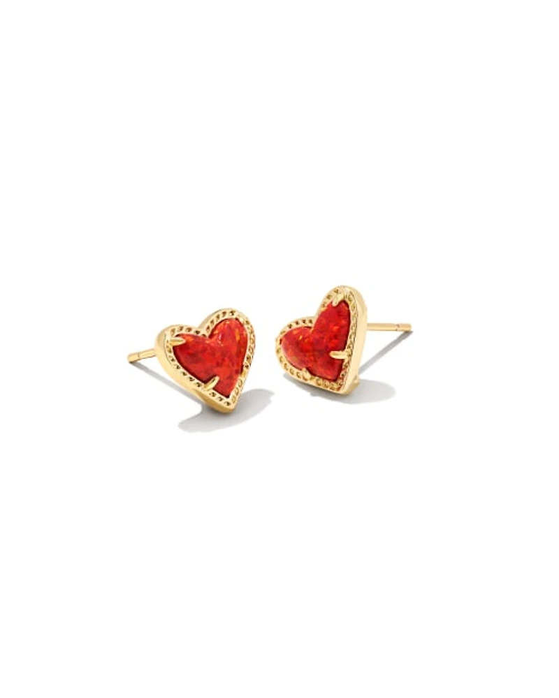 Ari Heart Gold Stud Earrings in Chartreuse Magnesite