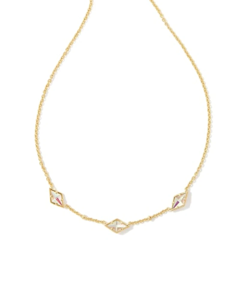 Greta Gold Strand Necklace in Blush Dichroic Glass