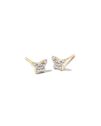 Butterfly 14k Yellow Gold Stud Earrings in White Diamond
