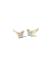 Butterfly 14k Yellow Gold Stud Earrings in White Diamond