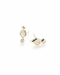 Bonnie Stud Earrings in Rainbow Moonstone and 14k White Gold
