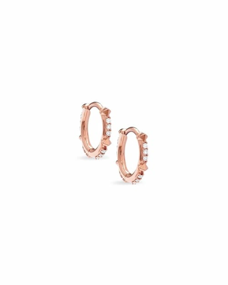 0.12 ct Jett 14k Rose Gold Huggie Earrings White Diamond