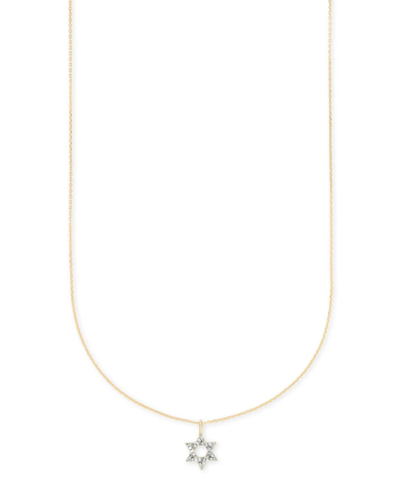 Star Of David 14k Pendant Necklace White Diamonds