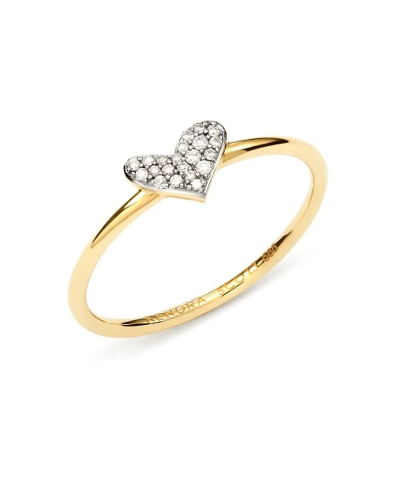 Heart 14k Yellow Gold Band Ring White Diamond