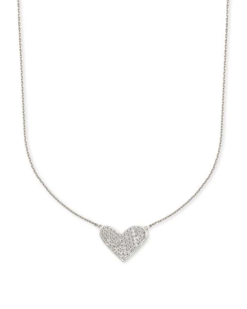 Large Heart 14k White Gold Pendant Necklace in White Diamond