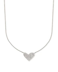Large Heart 14k White Gold Pendant Necklace in White Diamond