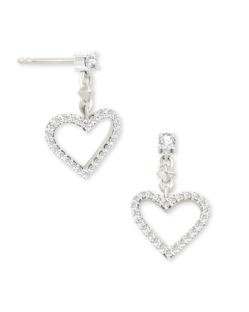 0.28 ct Open Heart 14k Yellow Gold Drop Earrings White Diamond