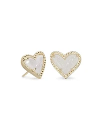 Ari Heart Gold Stud Earrings Iridescent Drusy