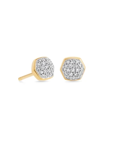 Davie 18k Gold Vermeil Pave Stud Earrings White Diamond