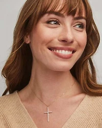 0.44 ct Statement Cross 14k Yellow Gold Necklace in White Diamond