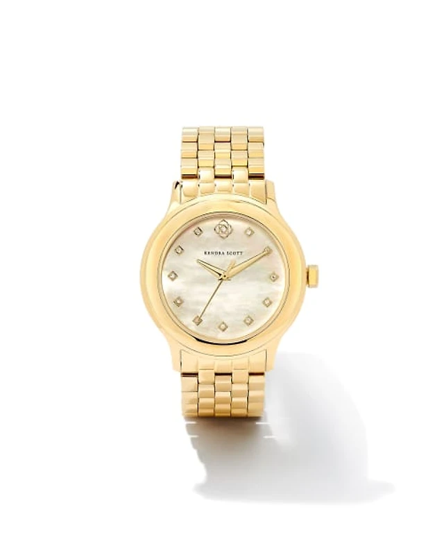 Kendra Scott Gold Tone Dira Watch 38mm in ivory mother of pearl kendra-scott-alex-28mm-watch-  main image 2
