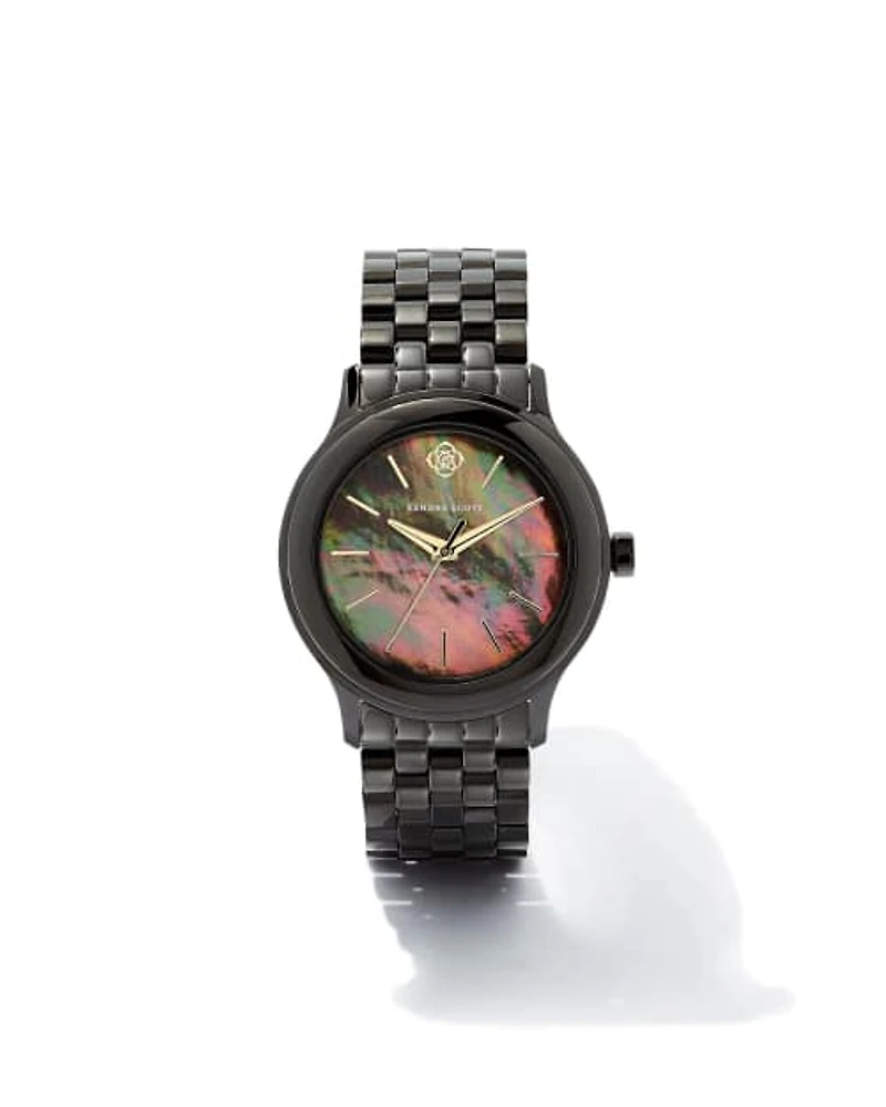 Alex Black Stainless Steel 35mm Watch in Black Mother-of-Pearl