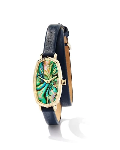 Elle Gold Tone Stainless Steel Leather Wrap Watch Mother-of-Pearl