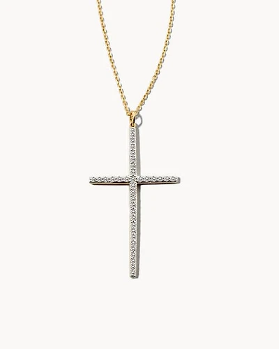 0.44 ct Statement Cross 14k Yellow Gold Necklace in White Diamond