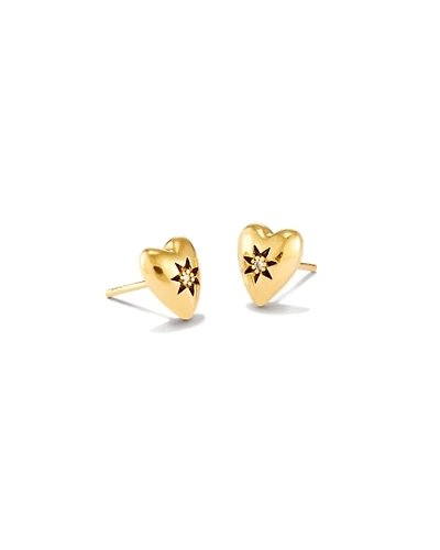 Angie Heart Bright Cut Stud Earrings 18k Yellow Gold Vermeil