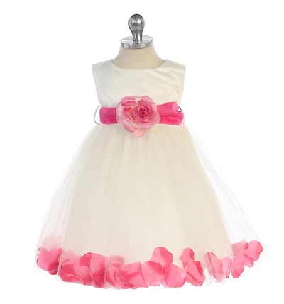 JK2570S SIZE:6M-24M Interchangeable Sashes and Petals DRESS COLORS: WHITE, OFF WHITE(LIGHT IVORY)