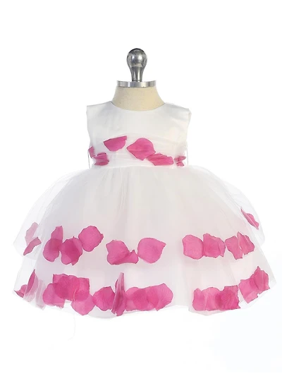 TT5251S Satin Bodice Double Tulle Layers Petal Dress SIZE:6M-24M COLORS: White