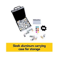 Mexican Train Dominoes Set Tile Board Game in Aluminum Carry Case with Colorful Trains