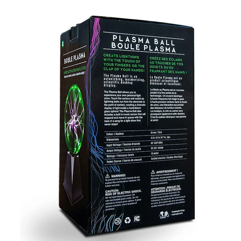 Green Plasma Ball Touch and Sound Sensitive Lamp Light 6 Inch