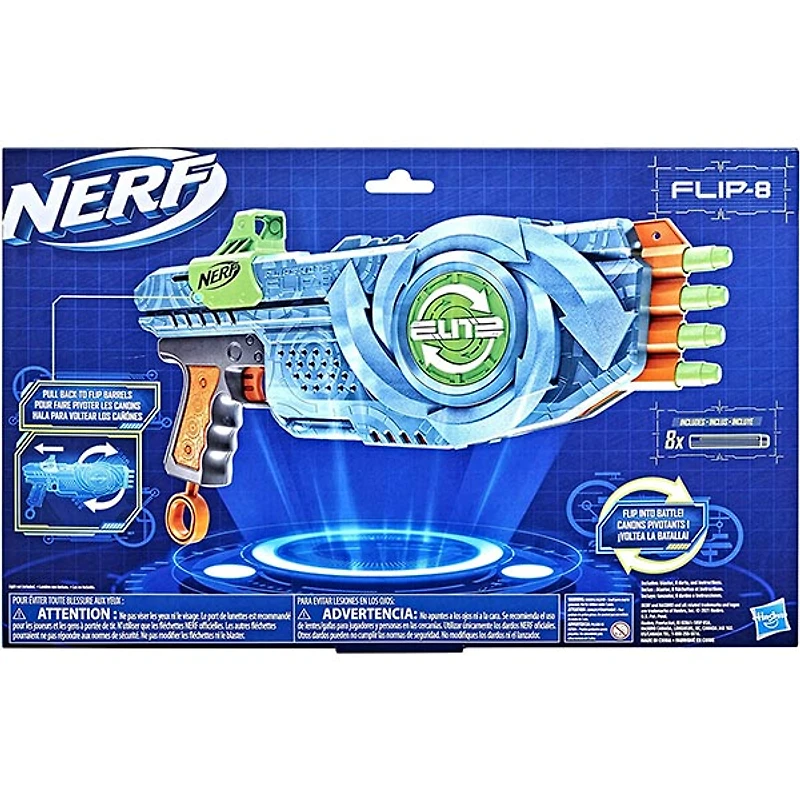 NERF Elite 2.0 Flipshots Flip 8 Blaster Rotating Dart Barrels 8 Dart Capacity 8 Elite Darts
