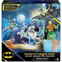 DC Comics, Gotham City Harbor Chaos Playset 4-inch Batman, Aquaman, King Shark Action Figures