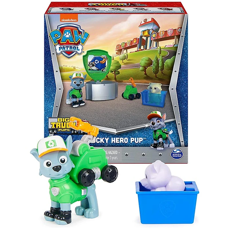 Paw Patrol, Big Truck Pups Rocky Action Figure with Clip-on Rescue Drone