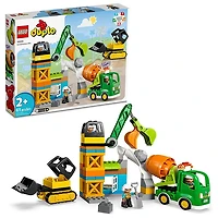 LEGO DUPLO Construction Site, Crane Toy, Bulldozer & Cement Mixer, Large Bricks Educational Sensory
