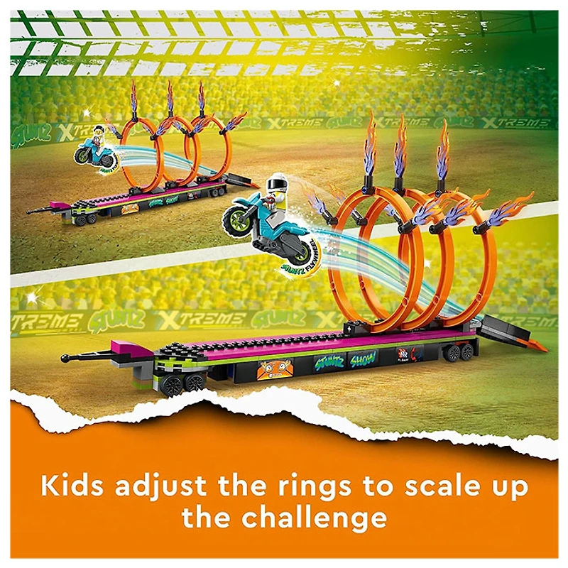 LEGO City Stuntz Stunt Truck and Ring of Fire Challenge with Flywheel-Powered Motorcycle Toy