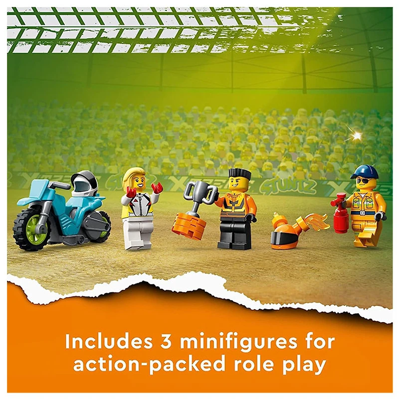 LEGO City Stuntz Stunt Truck and Ring of Fire Challenge with Flywheel-Powered Motorcycle Toy