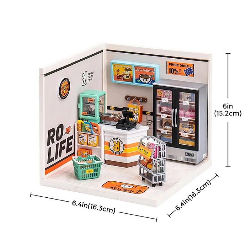 Rolife Super Creator Energy Supply Store Plastic DIY Miniature House Kit – 102 PCS