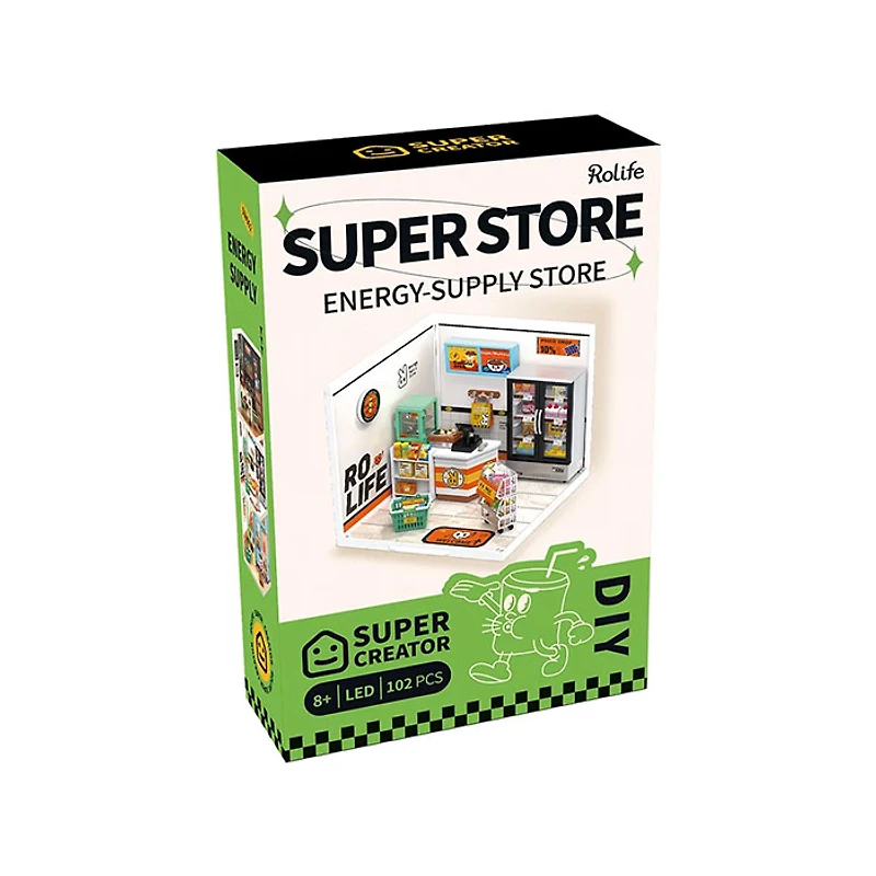 Rolife Super Creator Energy Supply Store Plastic DIY Miniature House Kit – 102 PCS