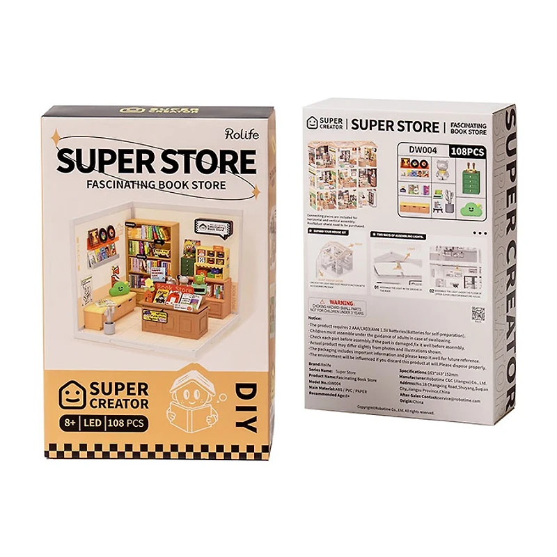 Rolife Super Creator Fascinating Book Store Plastic DIY Miniature House Kit – 108 PCS