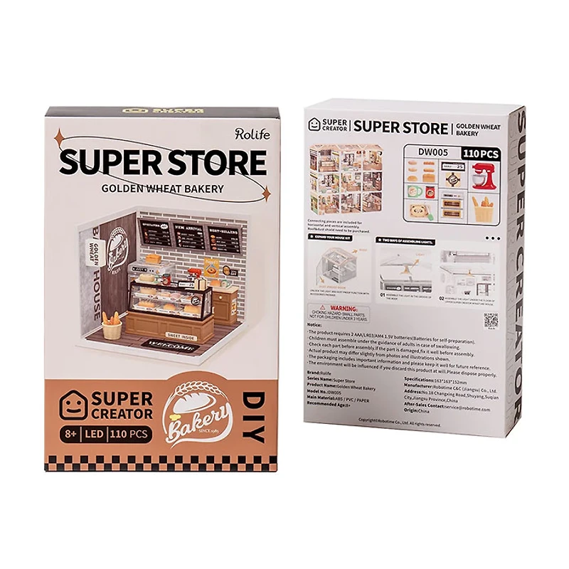 Rolife Super Creator Golden Wheat Bakery Plastic DIY Miniature House Kit – 110 PCS