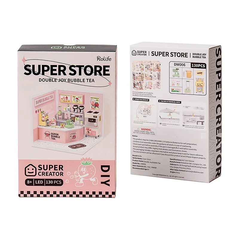 Rolife Super Creator Double Joy Bubble Tea Plastic DIY Miniature House Kit – 130 PCS