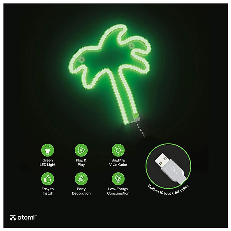 Atomi Smart Neon LED Light I Decorative Wall Art – Green Palm Tree