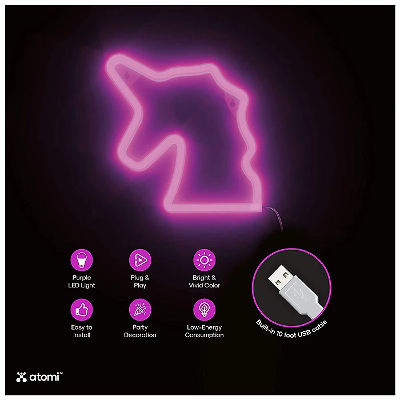 Atomi Smart Neon LED Light I Decorative Wall – Purple Unicorn