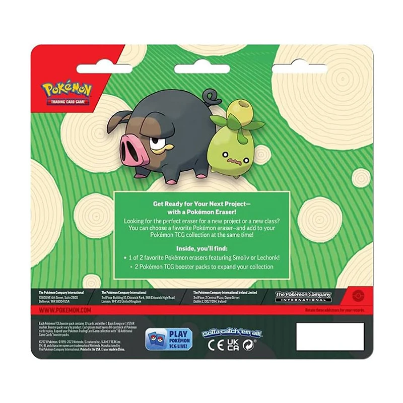 Pokemon TCG Scarlet and Violet Back to School Eraser Blister Smoliv or Lechonk