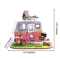 3D Wooden Puzzle Happy Camper Trailer Fully Assembled with Display Case