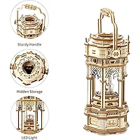 3D Wooden Puzzle Music Box Victorian Lantern Fully Assembled With Display Case